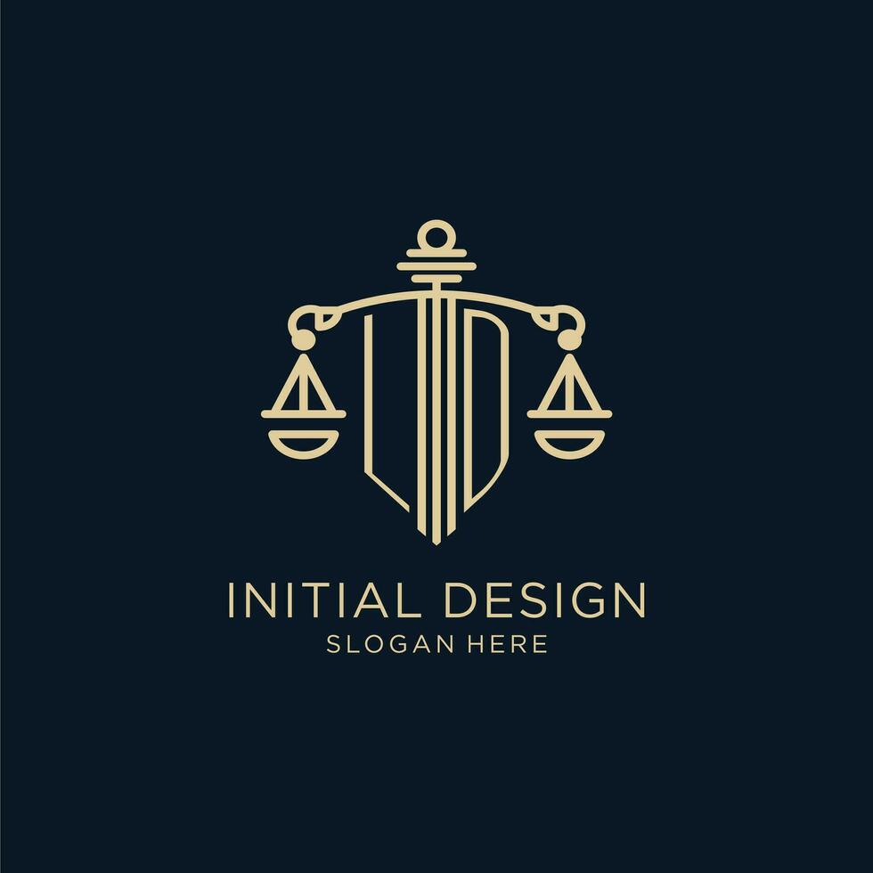 initiale ld logo avec bouclier et Balance de justice, luxe et moderne loi raffermir logo conception vecteur