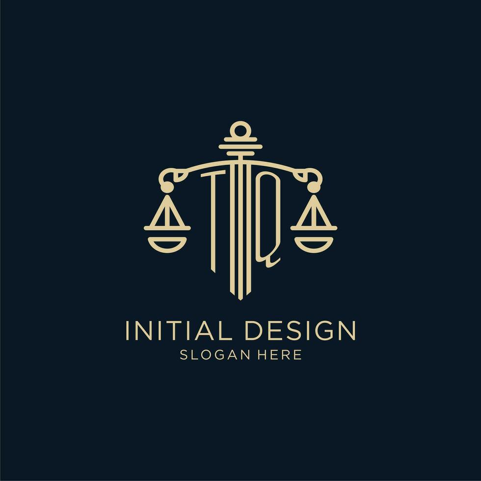 initiale tq logo avec bouclier et Balance de justice, luxe et moderne loi raffermir logo conception vecteur