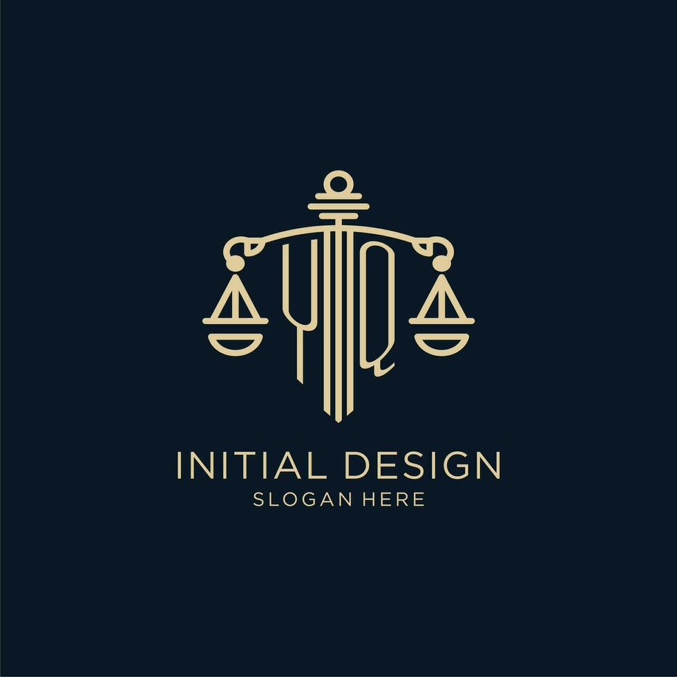 initiale yq logo avec bouclier et Balance de justice, luxe et moderne loi raffermir logo conception vecteur