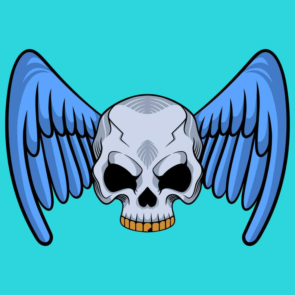 vecteur crâne ailes illustration main tiré logo conception
