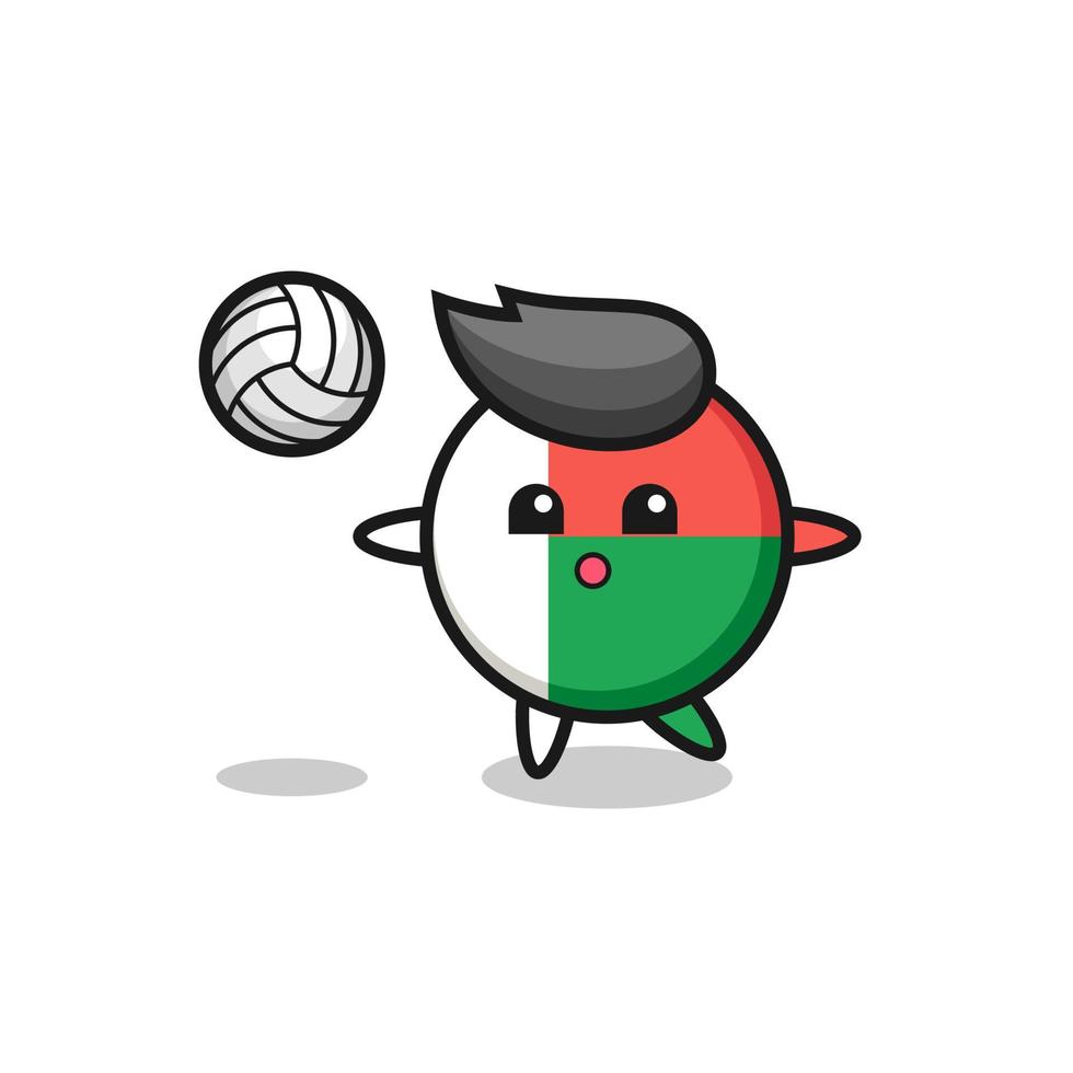 Caricature de caractère de l'insigne du drapeau de Madagascar joue au volley-ball vecteur