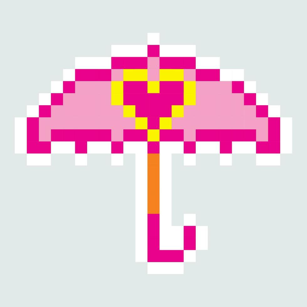 pixel parapluie avec cœur forme et rose Couleur vecteur