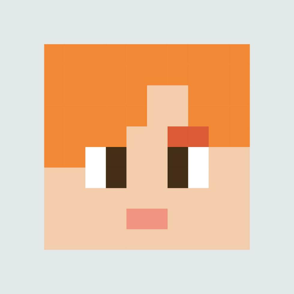 une pixel visage avec Orange cheveux et une carré pixel visage vecteur