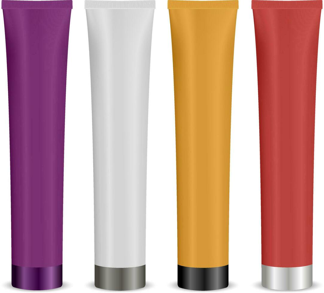 ensemble de différent Couleur cosmétique tubes. vecteur illustration. maquette paquet pour crème, pâte, peau se soucier des produits isolé sur blanc Contexte.