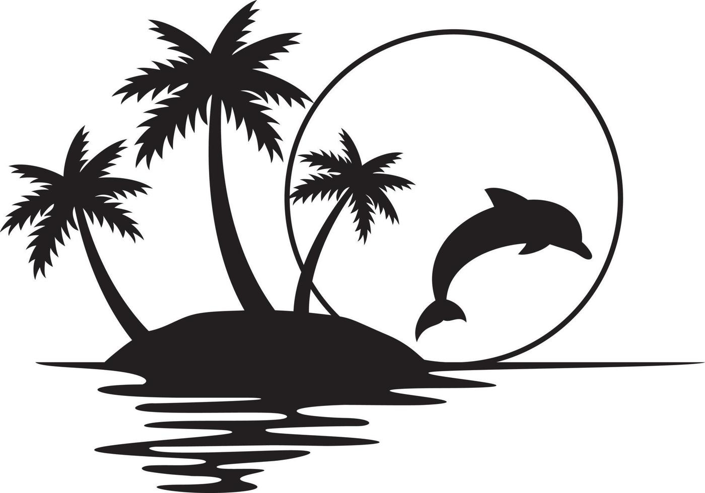 palmier coucher de soleil et dauphin vecteur