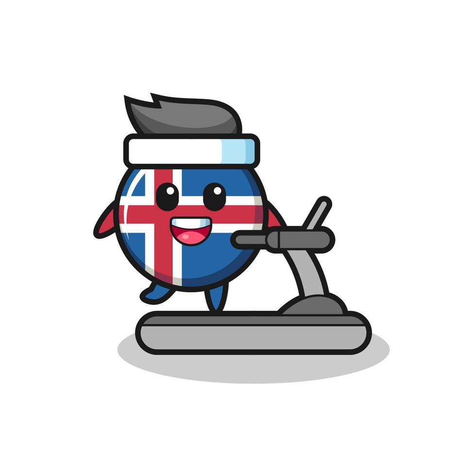 personnage de dessin animé du drapeau de l'islande marchant sur le tapis roulant vecteur