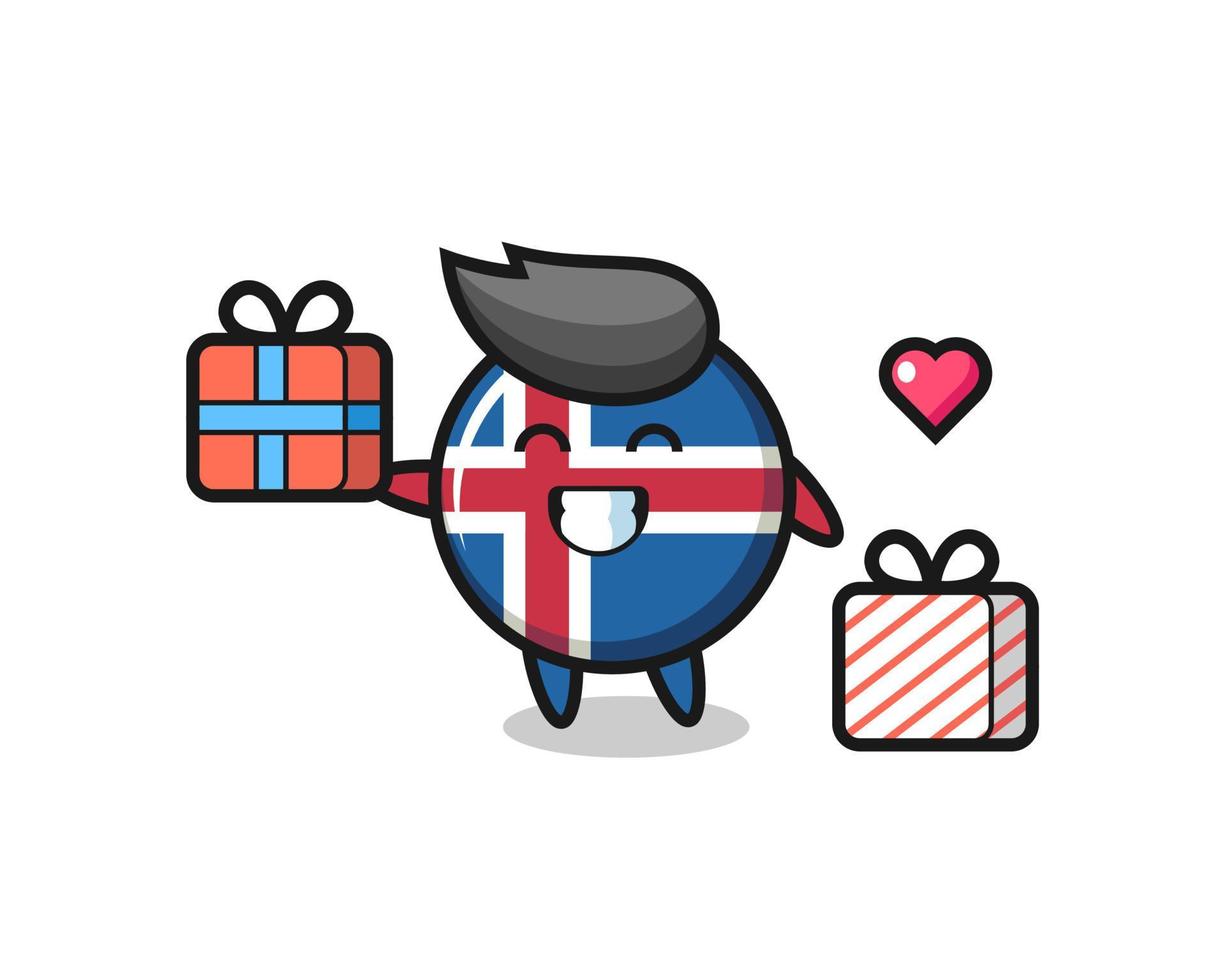 bande dessinée de mascotte de drapeau d'islande donnant le cadeau vecteur