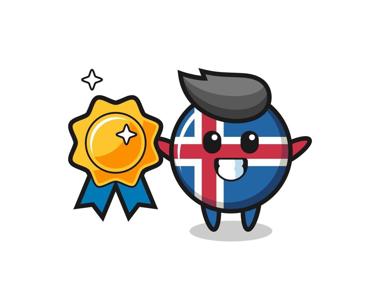 illustration de la mascotte du drapeau de l'islande tenant un badge doré vecteur