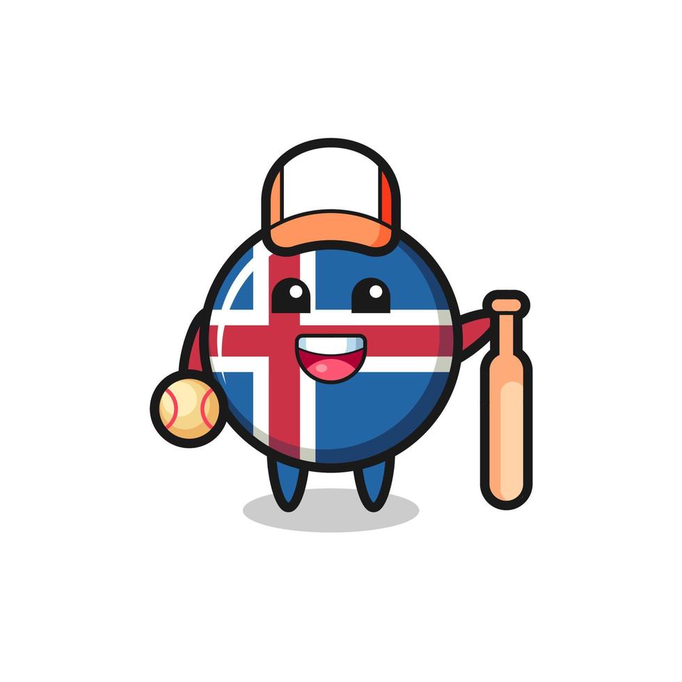 personnage de dessin animé du drapeau de l'islande en tant que joueur de baseball vecteur