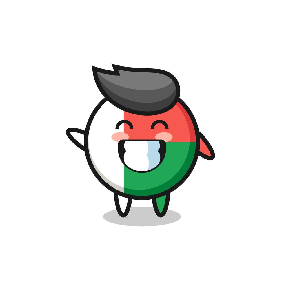 personnage de dessin animé d'insigne de drapeau de madagascar faisant un geste de la main d'onde vecteur