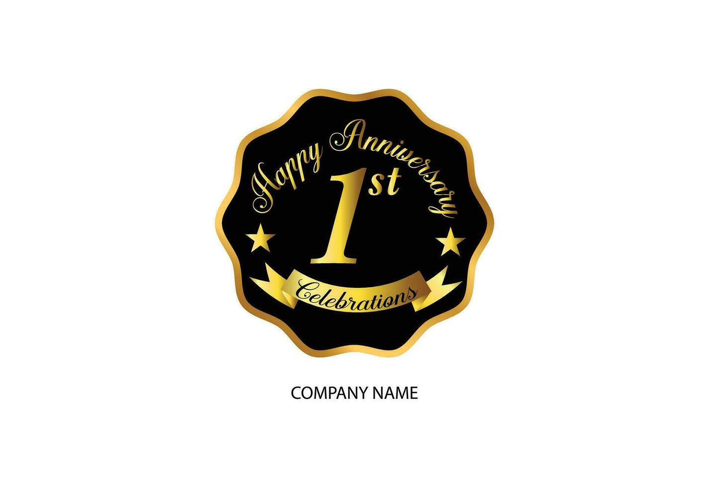 1er anniversaire fête logotype avec écriture d'or Couleur élégant conception vecteur