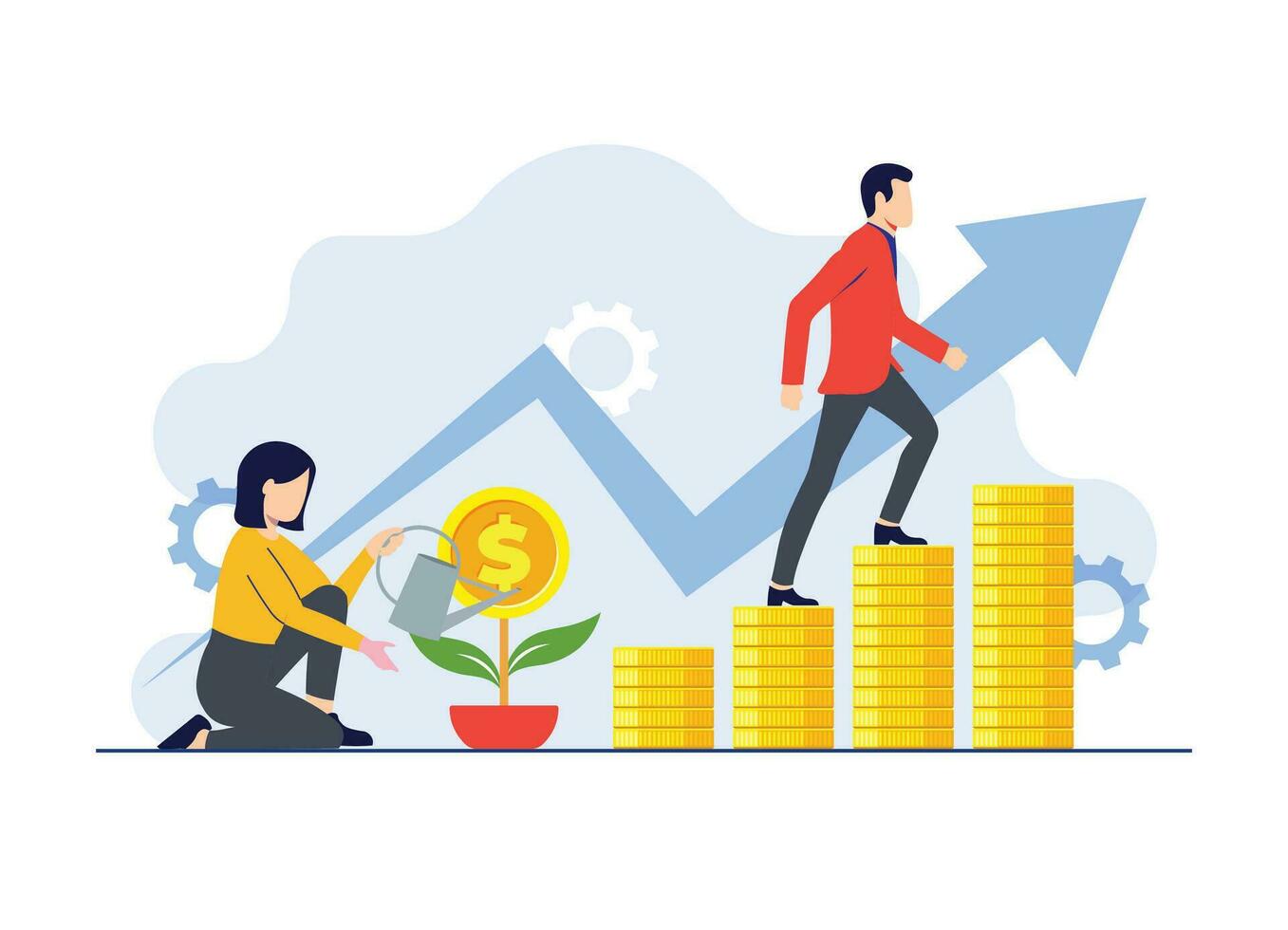 financier croissance plat illustration vecteur illustration, réussi gens fabrication argent, affaires finance, économie argent, investissement, gens investir argent