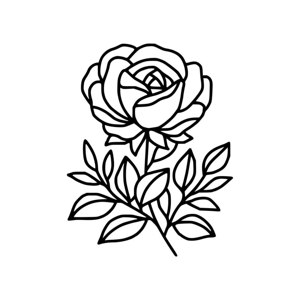 main tiré Rose fleur et feuille branche ligne art vecteur illustration conception