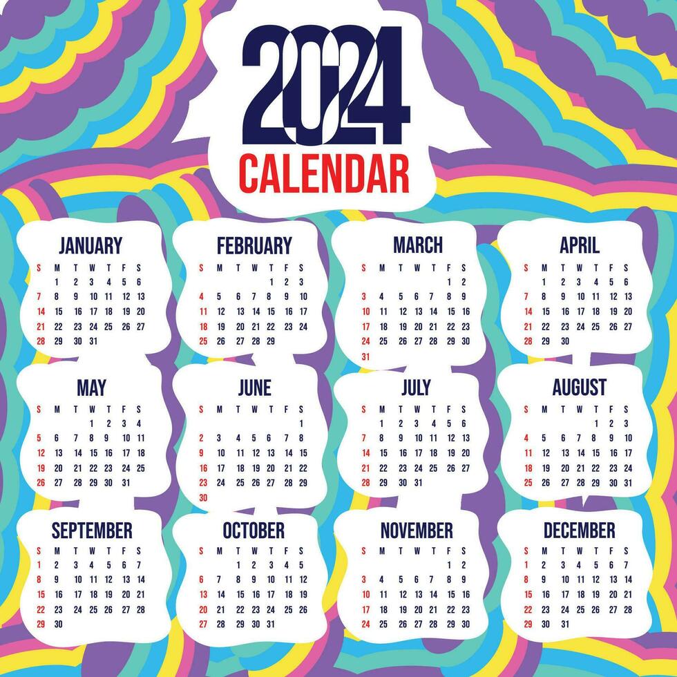 vecteur calendrier 2024 avec arc en ciel abstrait Contexte