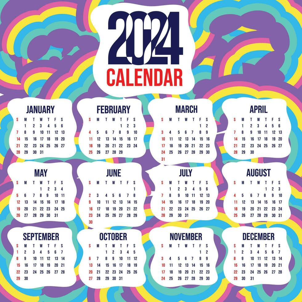 vecteur calendrier 2024 avec arc en ciel abstrait Contexte