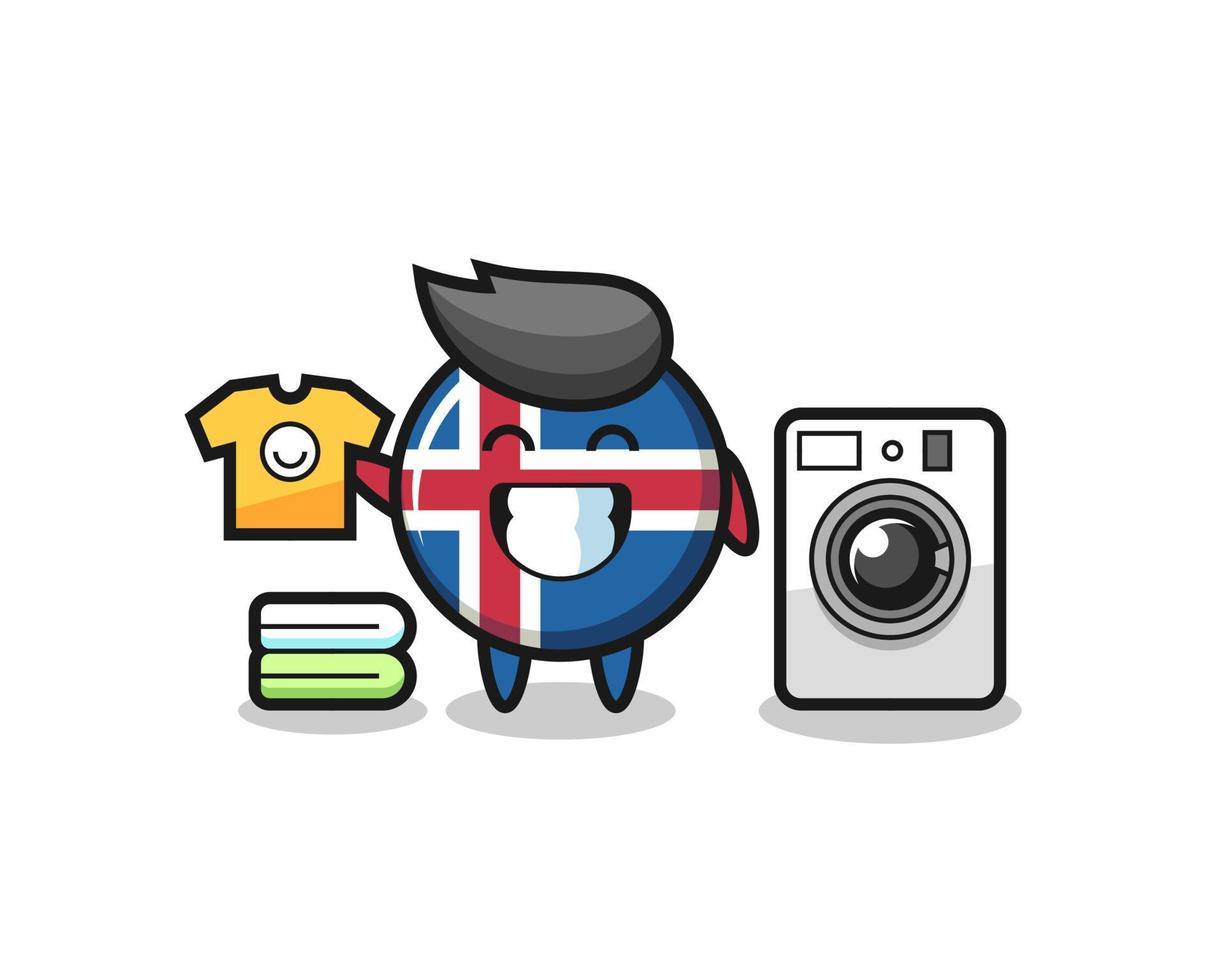 caricature de mascotte du drapeau de l'islande avec machine à laver vecteur