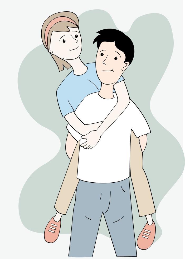 un homme portant la femme qu'il aime. illustrations de conception de vecteur de style dessinés à la main