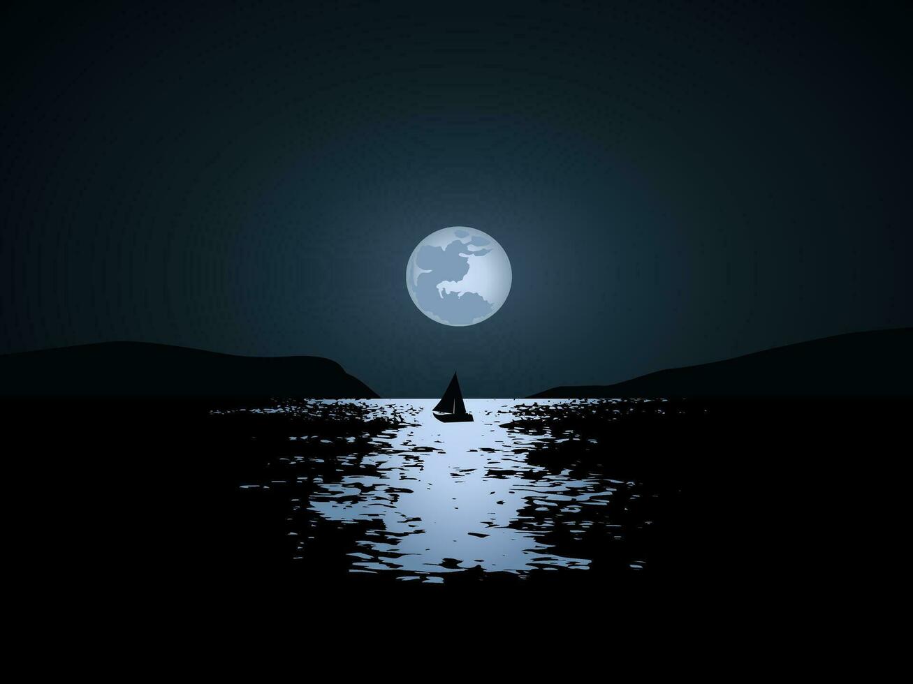 plein lune plus de l'eau. vecteur nuit paysage illustration