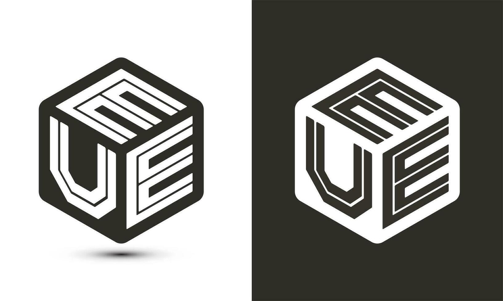 eue lettre logo conception avec illustrateur cube logo, vecteur logo moderne alphabet Police de caractère chevauchement style.