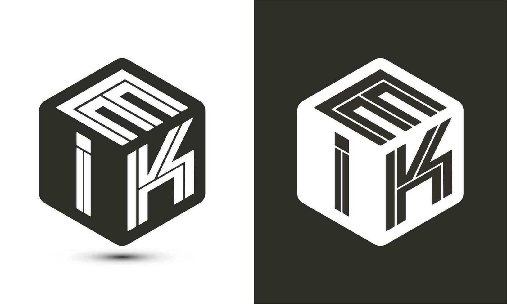 Eik lettre logo conception avec illustrateur cube logo, vecteur logo moderne alphabet Police de caractère chevauchement style.