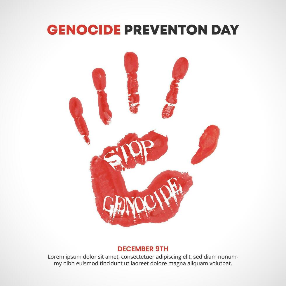 génocide la prévention journée Contexte avec une rouge empreinte de main vecteur