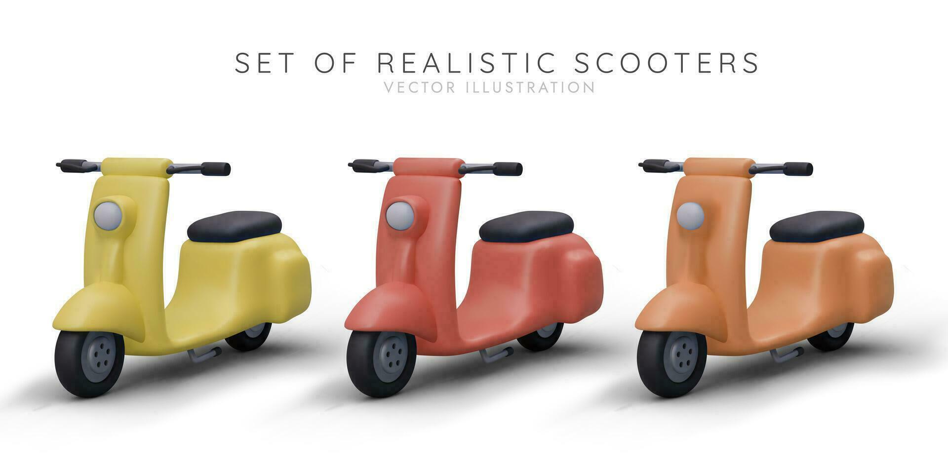 populaire véhicule. collection de réaliste électrique scooters dans différent couleurs vecteur