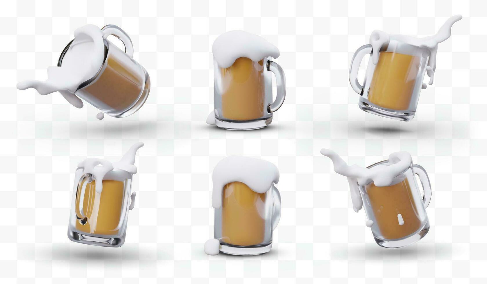 3d rotation de Bière tasse. ensemble de réaliste images. Bière verre de différent côtés vecteur