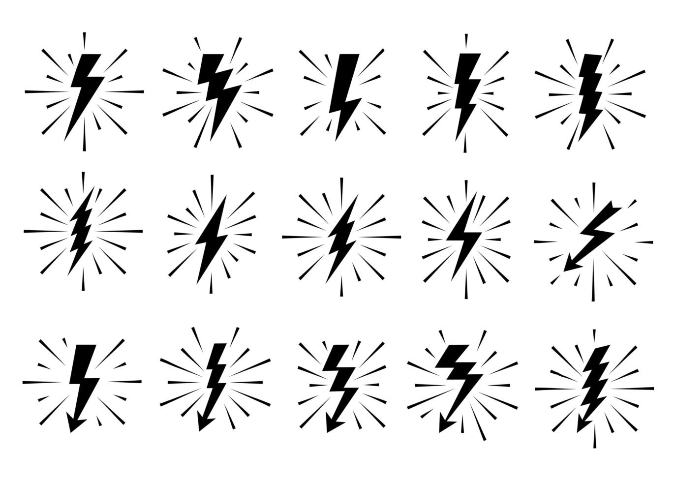 ensemble de logos vectoriels éclairs. concept d'énergie et d'électricité. flash avec des rayons. symboles de puissance et électriques, grande vitesse, rapidité et emblème rapide. vecteur