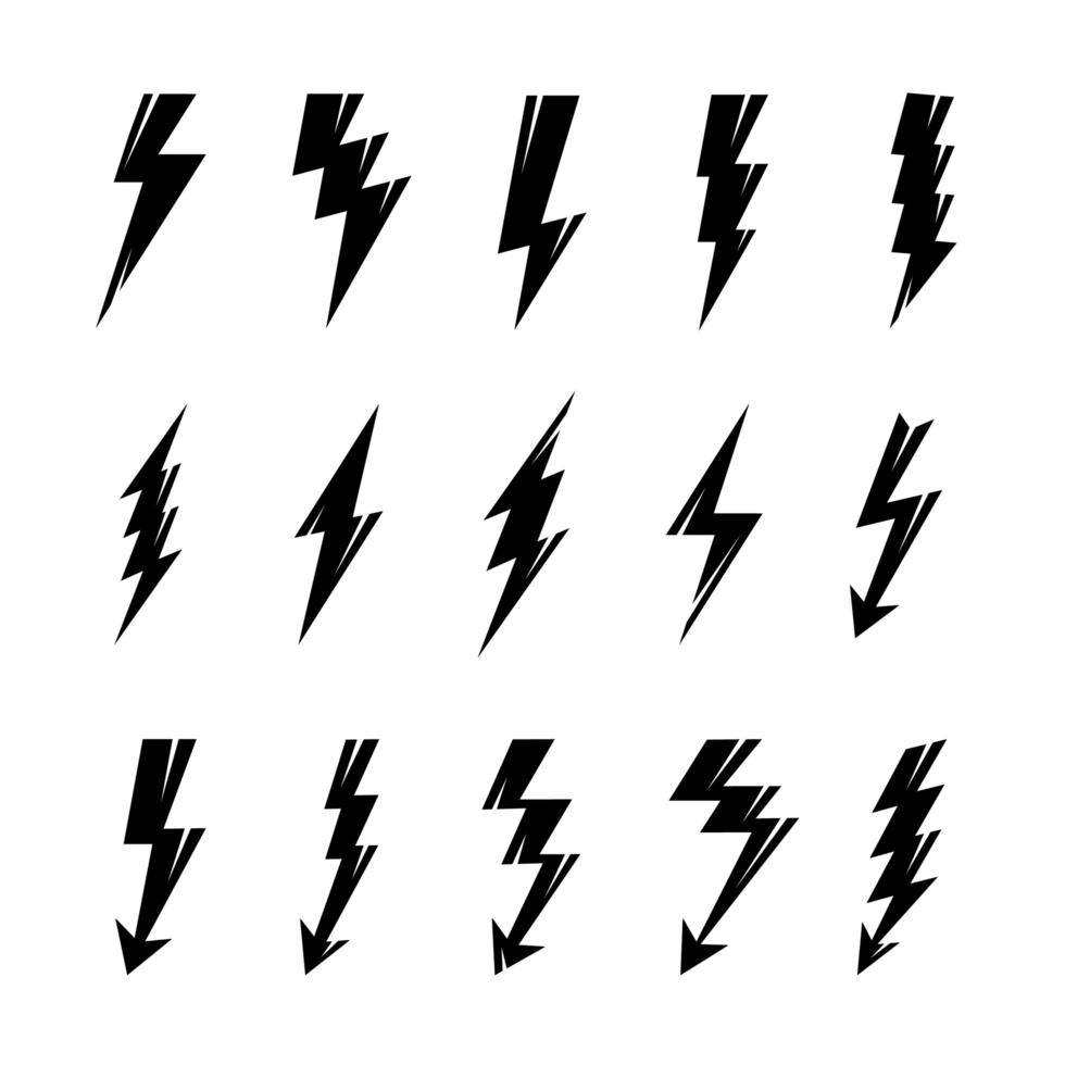ensemble de logos vectoriels éclairs. concept d'énergie et d'électricité. collecte éclair. symboles de puissance et électriques, grande vitesse, rapidité et emblème rapide. vecteur
