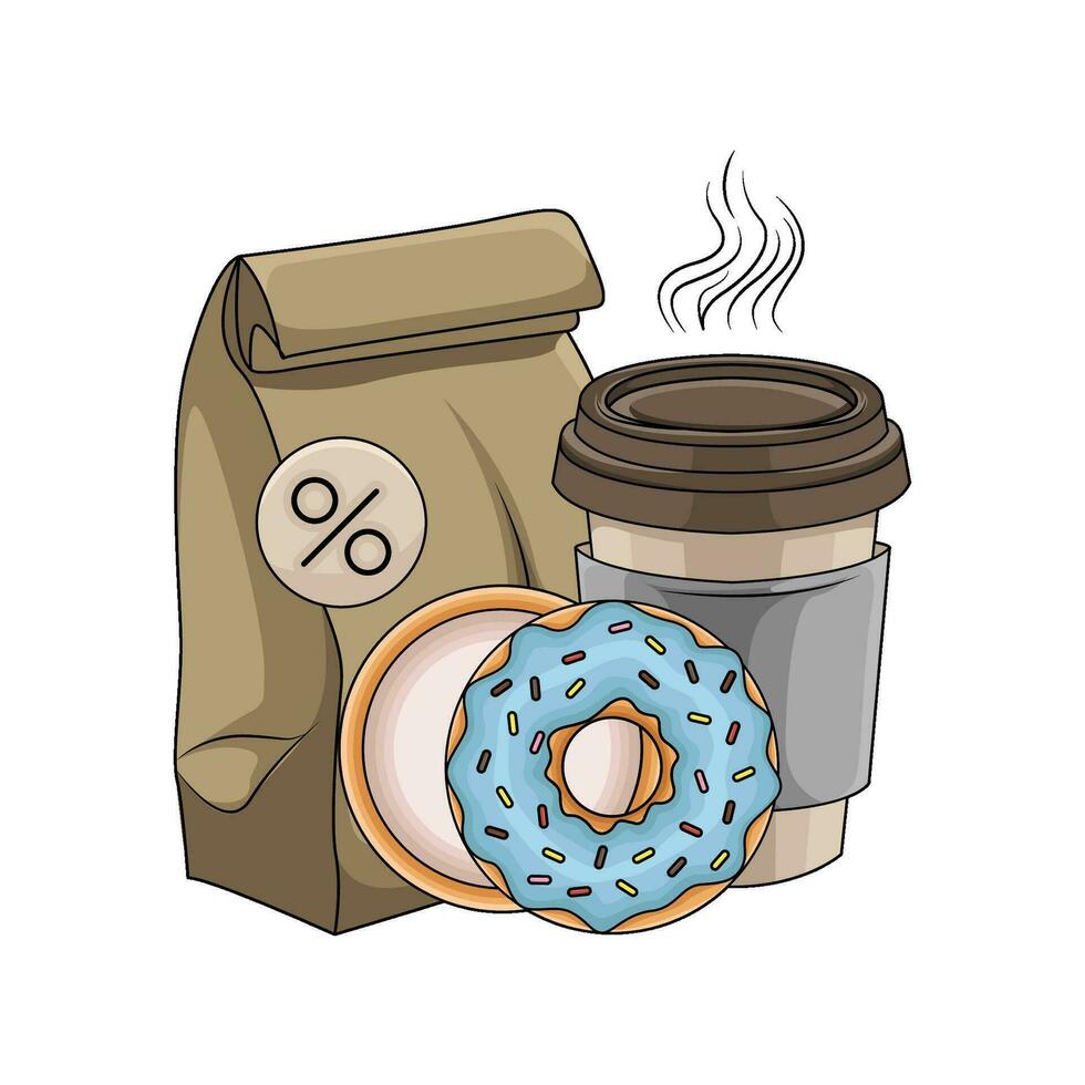 emballage, Donut avec tasse café boisson illustration vecteur