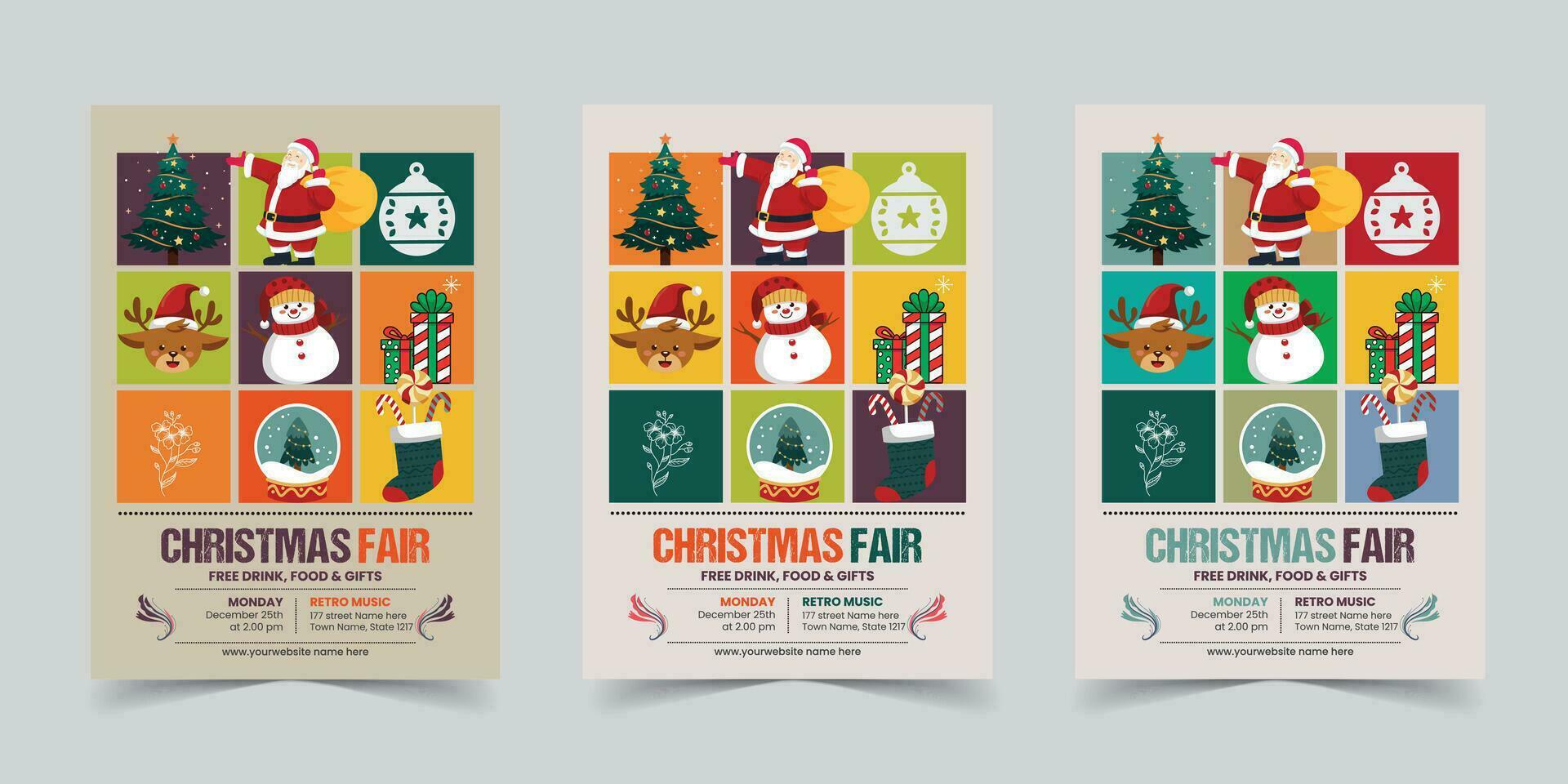 joyeux Noël vente prospectus modèle affiche conception, vacances couvertures. Noël modèles avec typographie et multicolore dans moderne minimaliste style pour la toile, social médias et impression conception vecteur