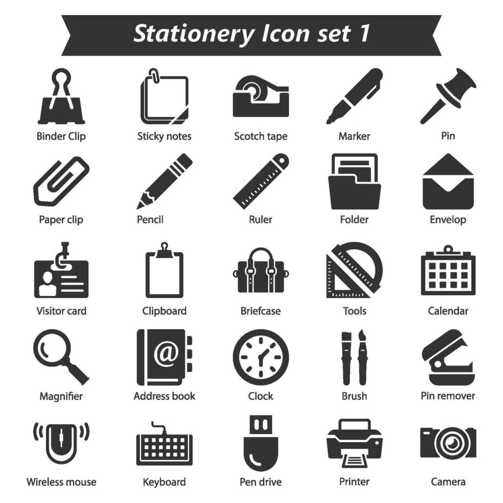 papeterie icône ensemble 1 vecteur