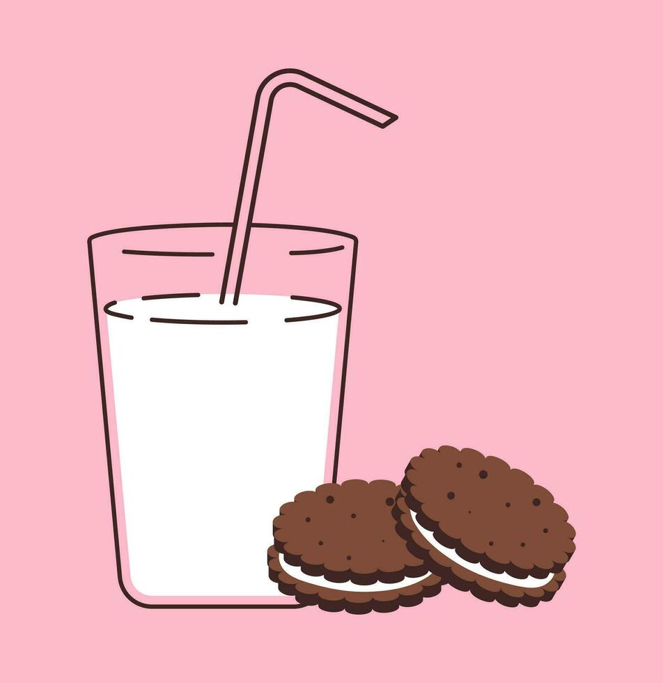 verre de Lait dans rétro linéaire style. vecteur illustration de petit-déjeuner, verre avec Lait et biscuits. minimalisme.