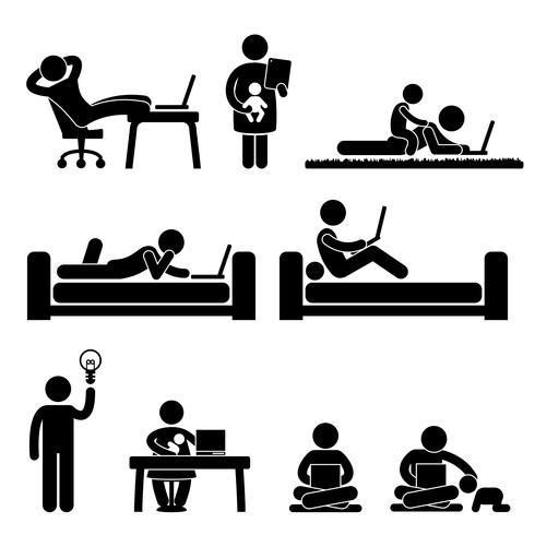 Travailler à la maison liberté liberté Lifestyle Stick Figure Icon pictogramme. vecteur