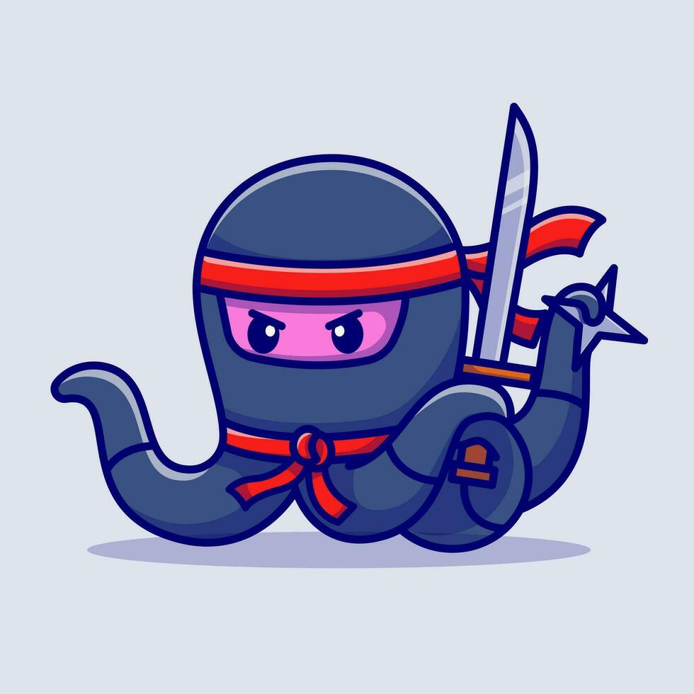 mignonne poulpe ninja en portant épée dessin animé vecteur icône illustration. animal mode icône concept isolé prime vecteur. plat dessin animé style