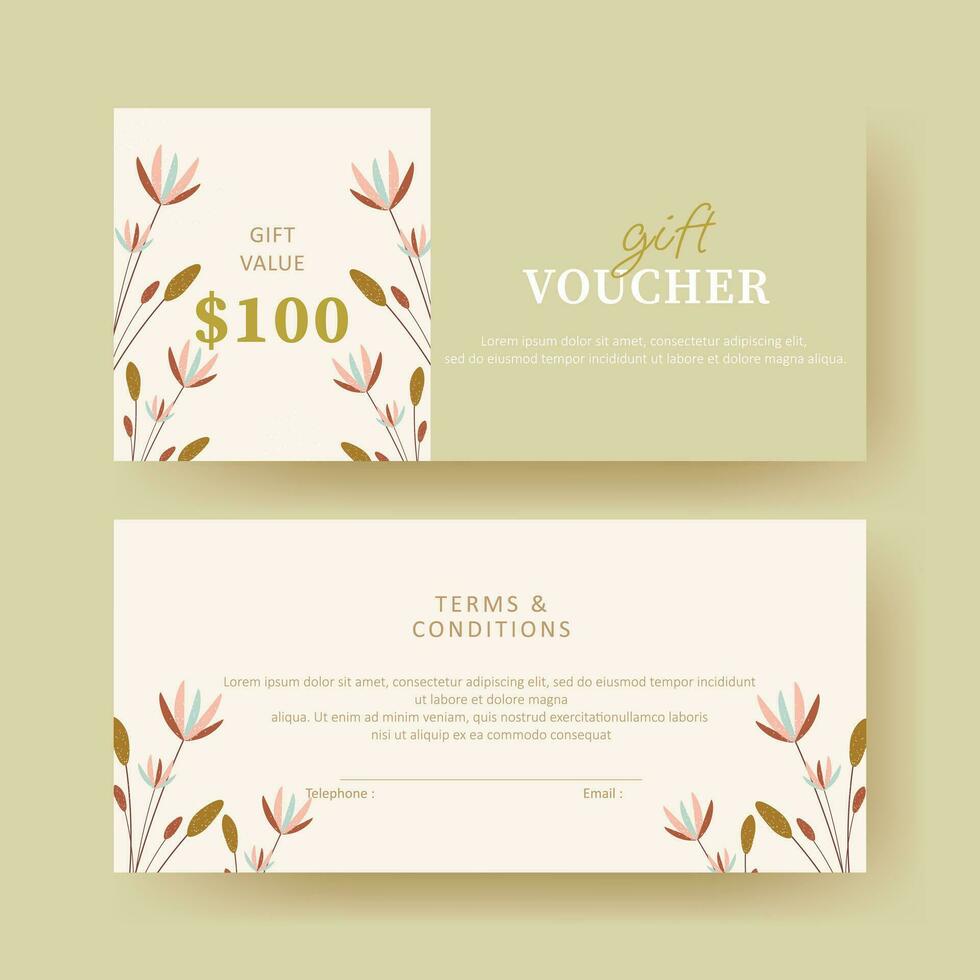 cadeau bon. coupon modèle avec floral décoration. élégant esthétique conception vecteur