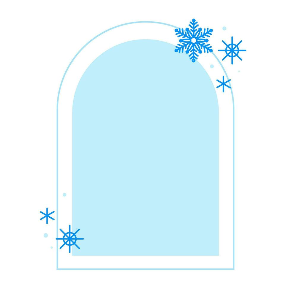 Noël hiver linéaire bleu Cadre avec flocon de neige, moderne minimaliste esthétique ligne éléments, géométrique formes. vecteur scintillait pour social médias ou affiche conception, Facile décoratif boho style frontière