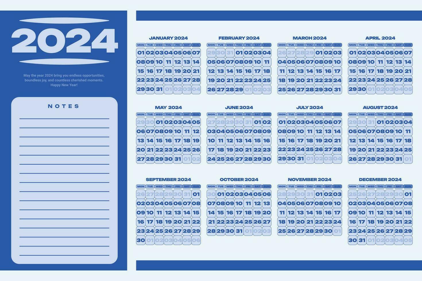 2024 calendrier modèle modifiable vecteur