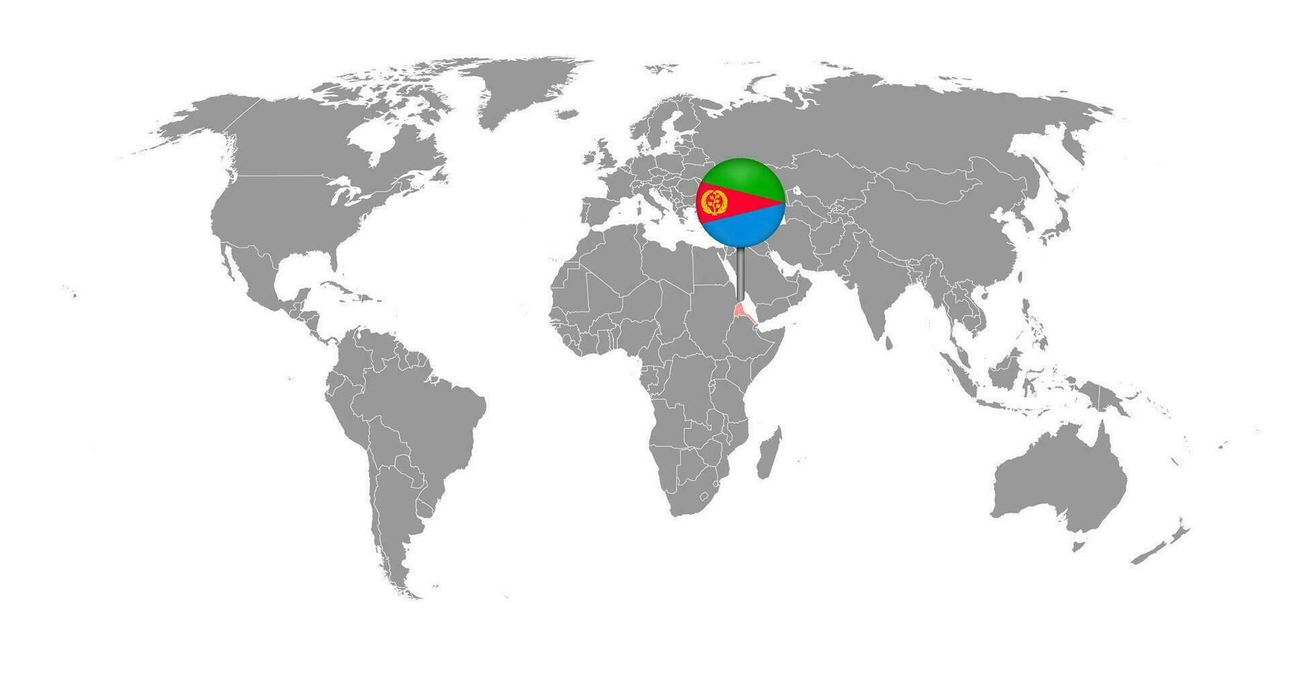 épinglez la carte avec le drapeau de l'érythrée sur la carte du monde. illustration vectorielle. vecteur