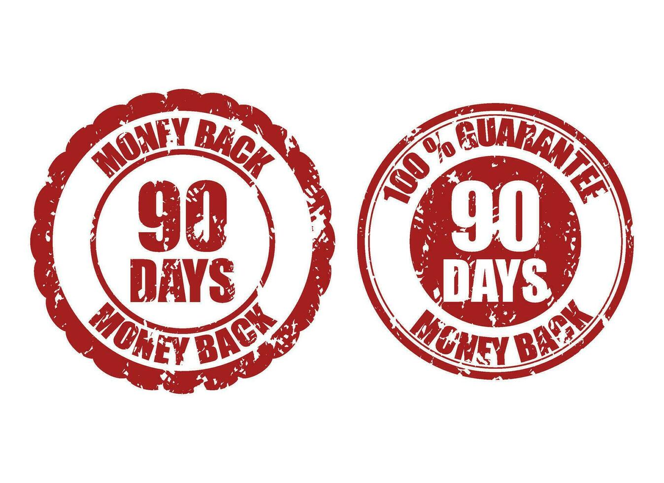 argent retour garantie 90 journées caoutchouc timbre sur papier. vecteur quatre vingt dix timbre garantie illustration