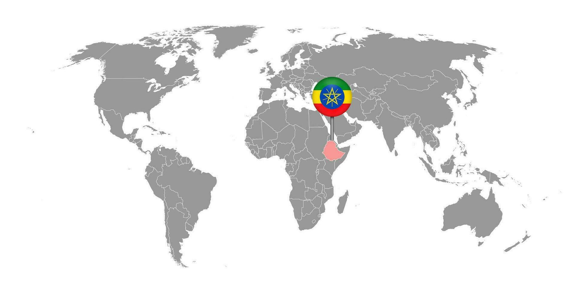 épinglez la carte avec le drapeau éthiopien sur la carte du monde. illustration vectorielle. vecteur