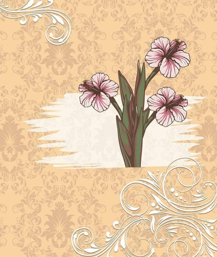 carte d'invitation vintage avec un élégant dessin floral abstrait rétro orné vecteur