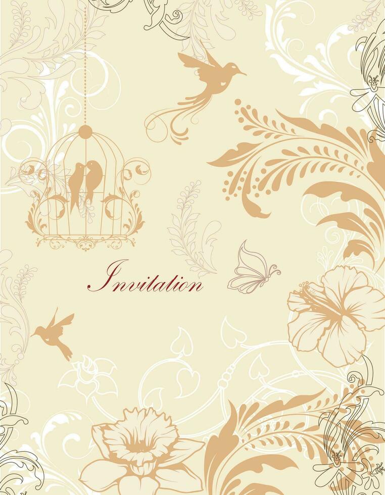 carte d'invitation vintage avec un élégant dessin floral abstrait rétro orné vecteur