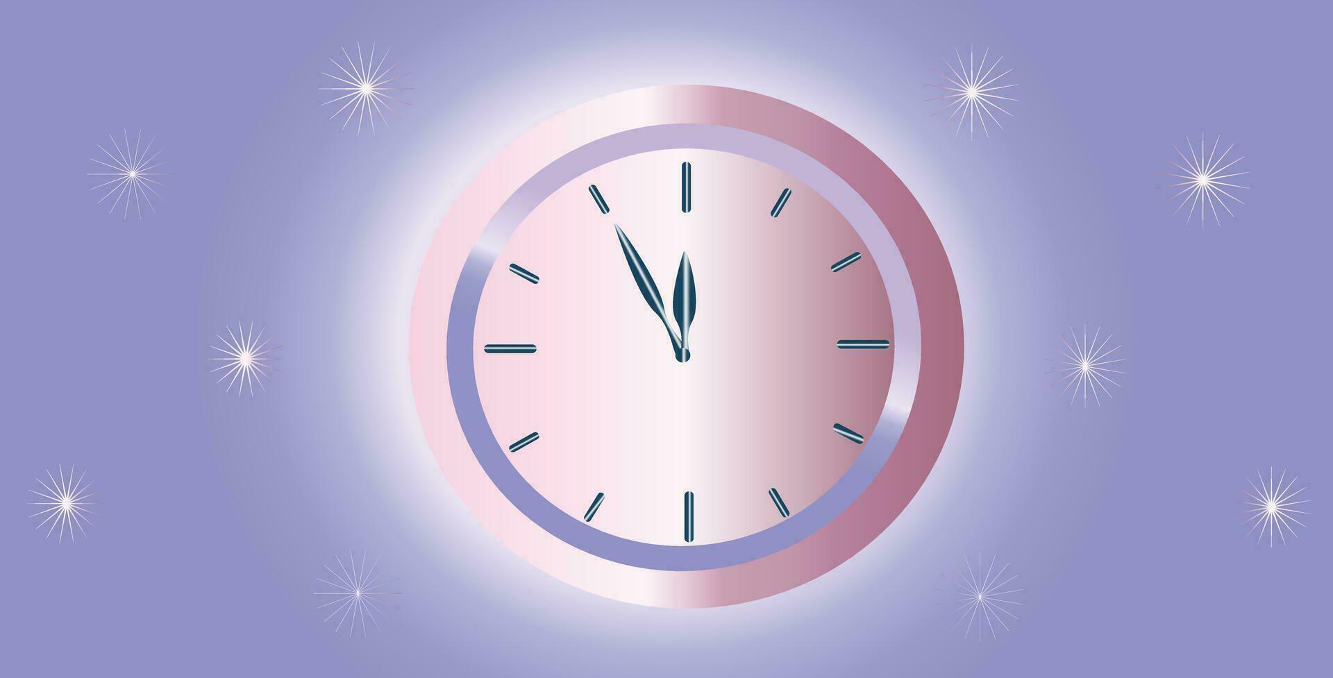 l'horloge sur une Contexte de bleu, violet et rose, pente couleurs, vacances. vecteur illustration.