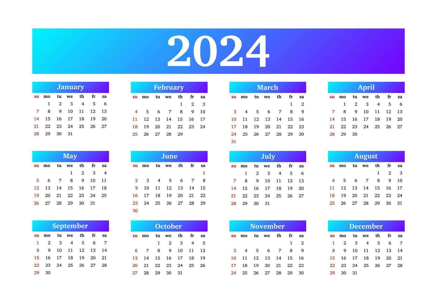 calendrier pour 2024 isolé sur une blanc Contexte vecteur