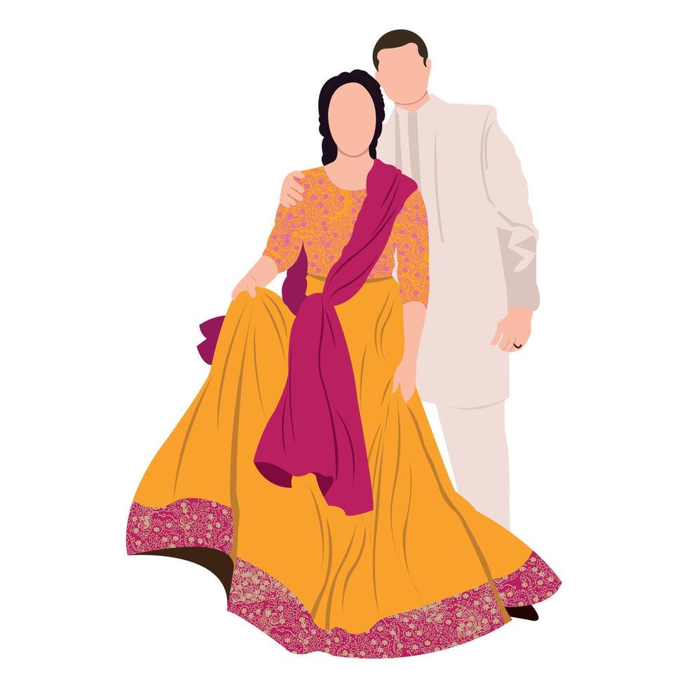 vecteur Indien mariage la mariée et jeune marié portant traditionnel mariage Robes