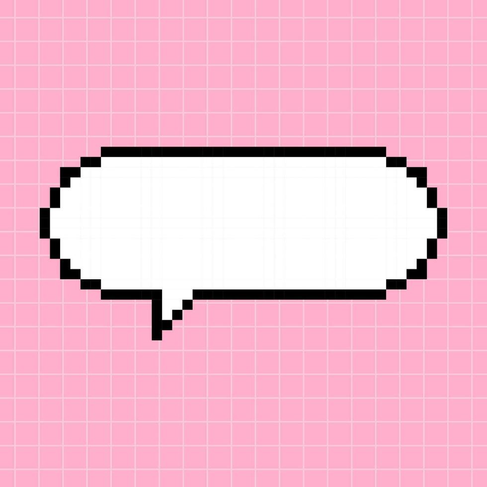 ovale mignonne horizontal Cadre dans le forme de une pixélisé dialogue boîte sur une rose à carreaux Contexte. vecteur élément dans 8 bits rétro jeu style, bulle.