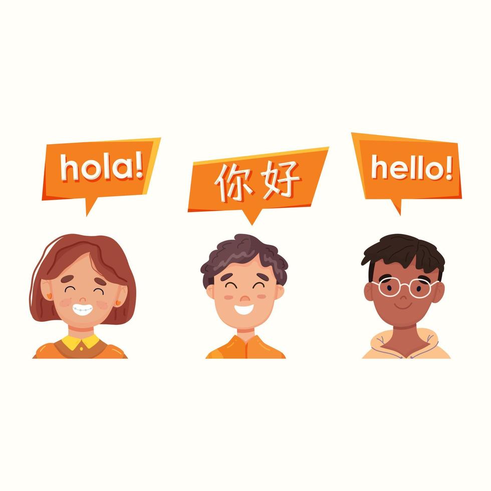 introduire différentes langues. anglais, espagnol et chinois. illustration vectorielle vecteur