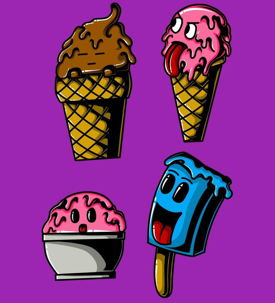 un illustration de une coloré la glace crème mascotte vecteur