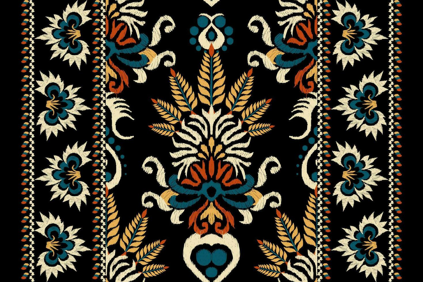 ikat floral paisley broderie sur noir background.ikat ethnique Oriental modèle traditionnel.aztèque style abstrait vecteur illustration.design pour texture,tissu,habillement,emballage,décoration,écharpe,tapis